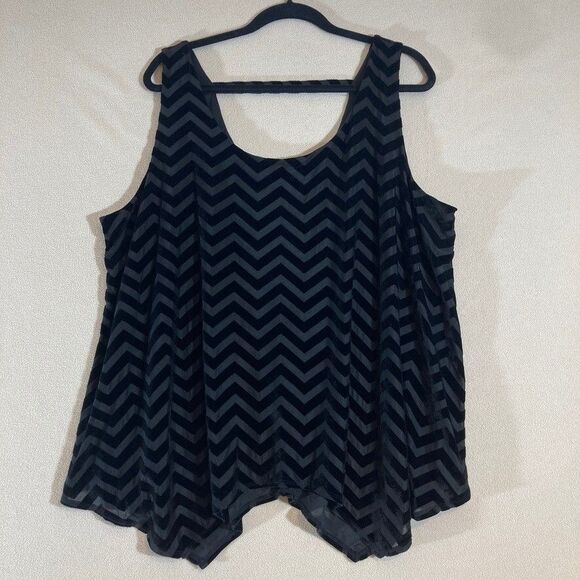 LANE BRYANT Chevron Velvet Burnout Tank Top Size 22/24 Asymmetrical Whimsigoth - Picture 2 of 8